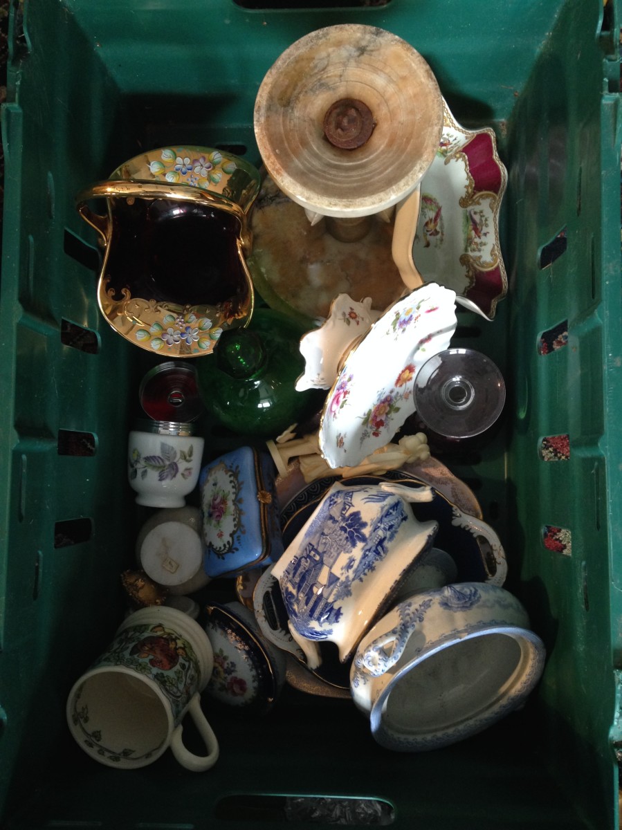 Large boxed lot of various ceramics and glass.