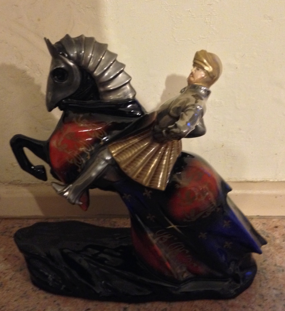 Ceramic figure of Henry VIII on a rearing horse by michael Butty, The Porcelain factory.