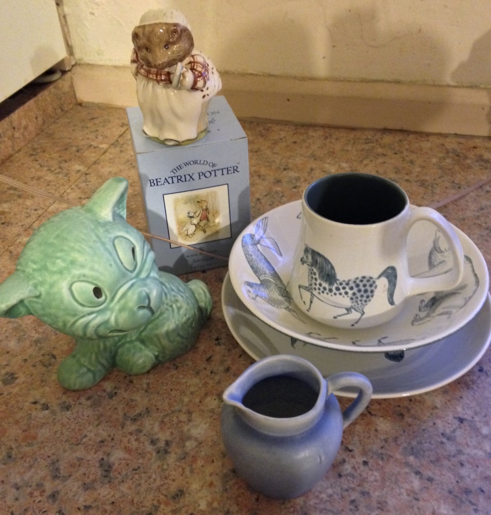 A selection of 20th century ceramics to include beswick Mrs Tiggywinkle and Poole mug, bowl and