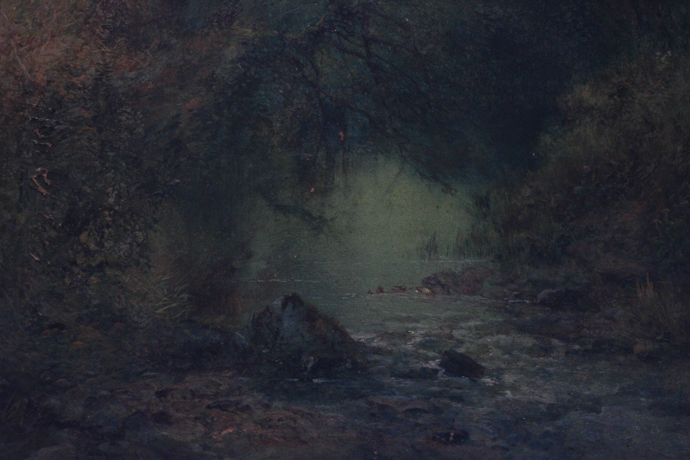 English School (19th Century) A wooded river scene, oil on canvas, 90cm by 60cm