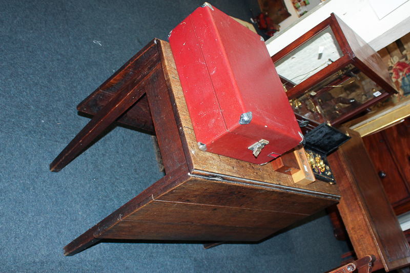 A George III oak cottage dining table with two drop flaps, fully open 132cm by 90cm, (originally