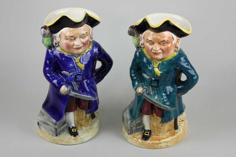 Two Burlington Ware, Long John Silver `Toby` jugs with green and blue coats, 27cm high