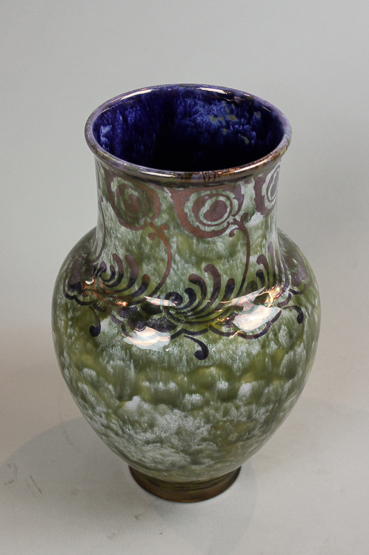 A Doulton Lambeth vase with unusual lustre mauve and green decoration, maker possibly  John