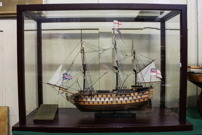 A model of HMS Victory at Battle of Trafalgar in glazed case (produced in association with The