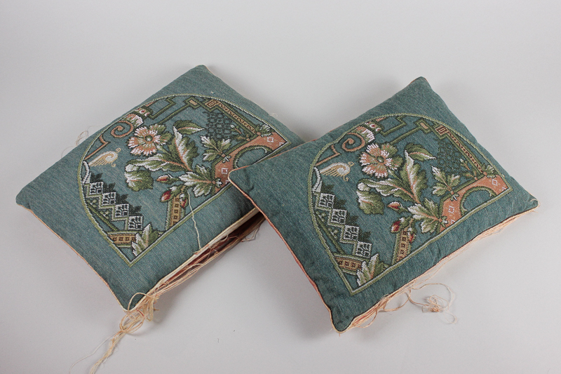 A pair of Victorian bead cushions rectangular shape with semi circular design of flowers and