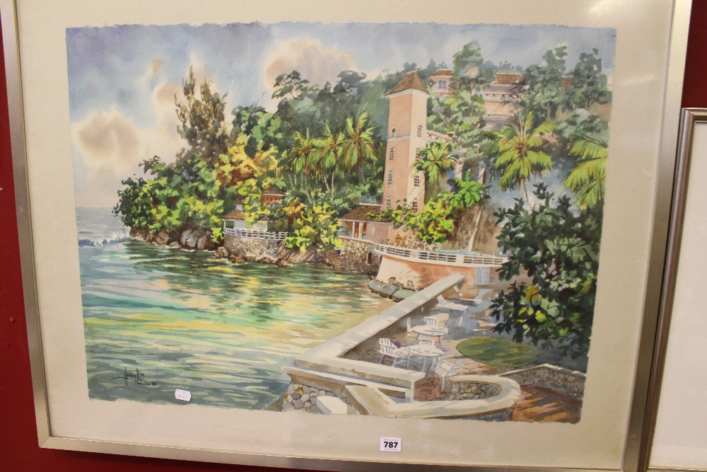 Herbie Rose, 20th Cent. West Indian artist, watercolour, Caribbean waterside study, signature left