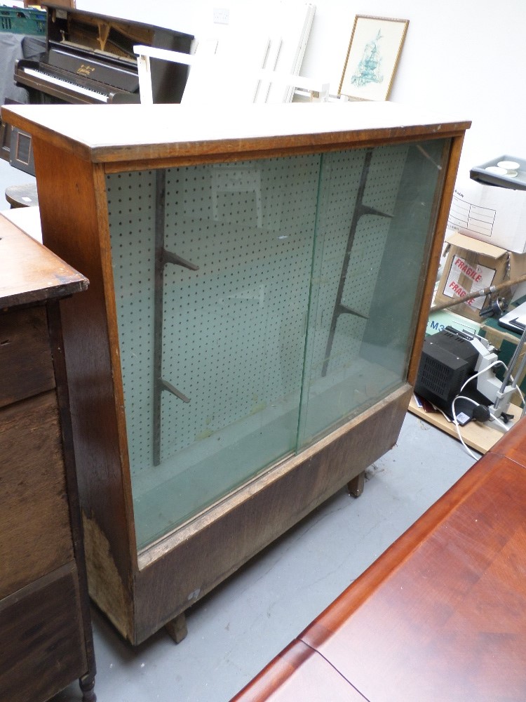 Shop display counter with wooden drawers & glass front