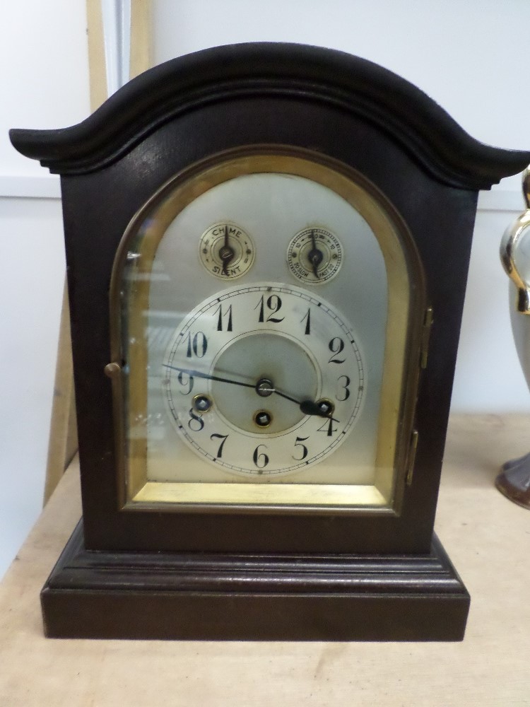 A bracket clock by Junghans of Germany Circa 1900, triple train Westminster movement, pendulum