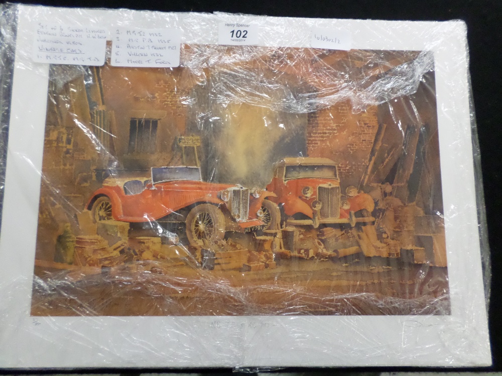 Set of 6 signed limited edition prints by K.W. Burton, published 1980s, Vintage cars, 1. M.G.T.C M.