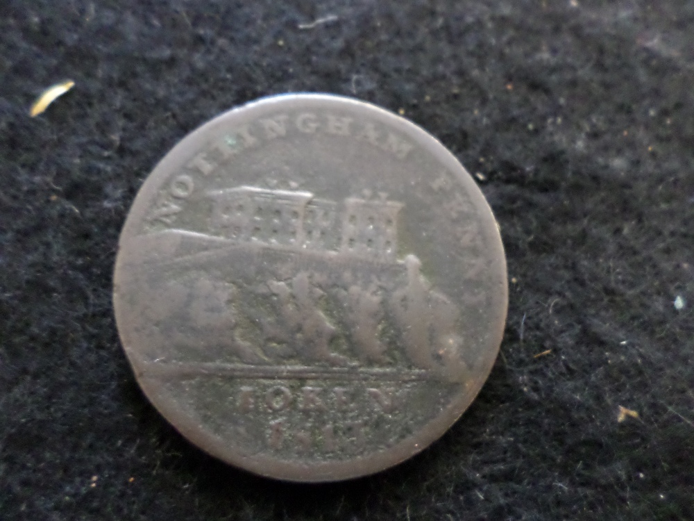 Nottingham penny token dated 1813 depicting Nottingham Castle