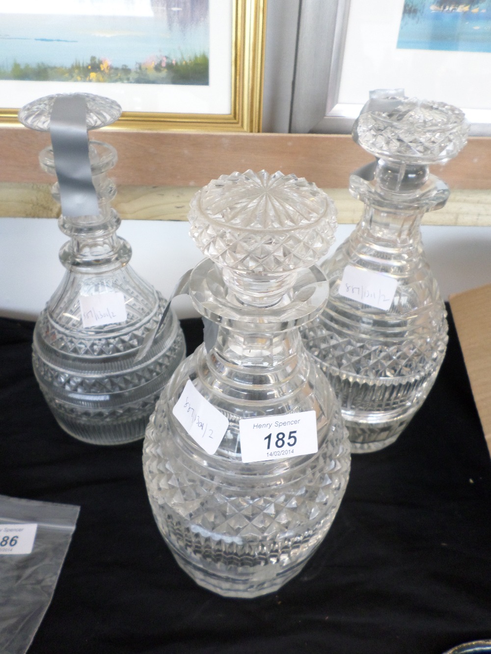 Cut glass decanters (3) dating from the late 19th century