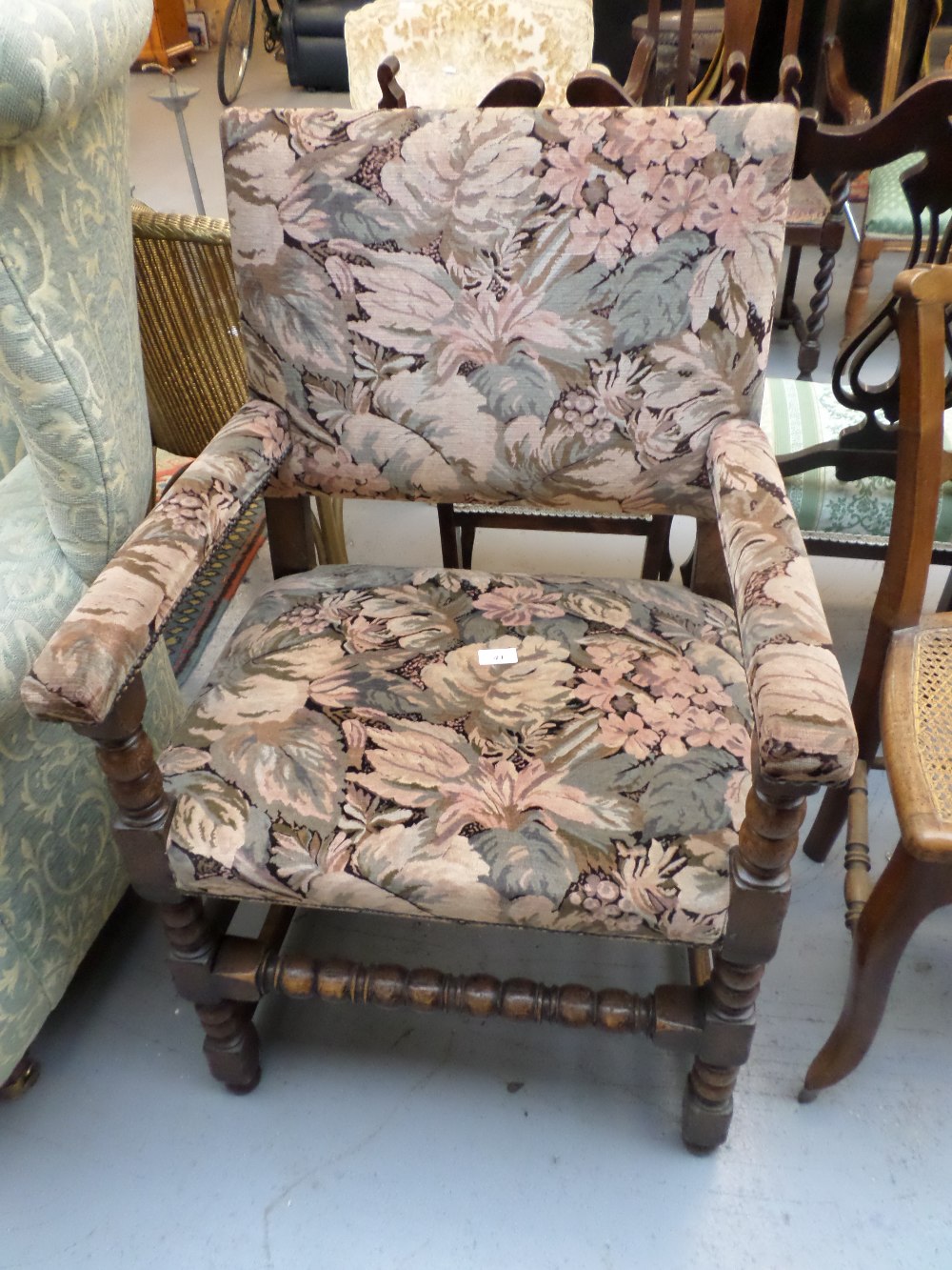 Wooden chair with floral cushion