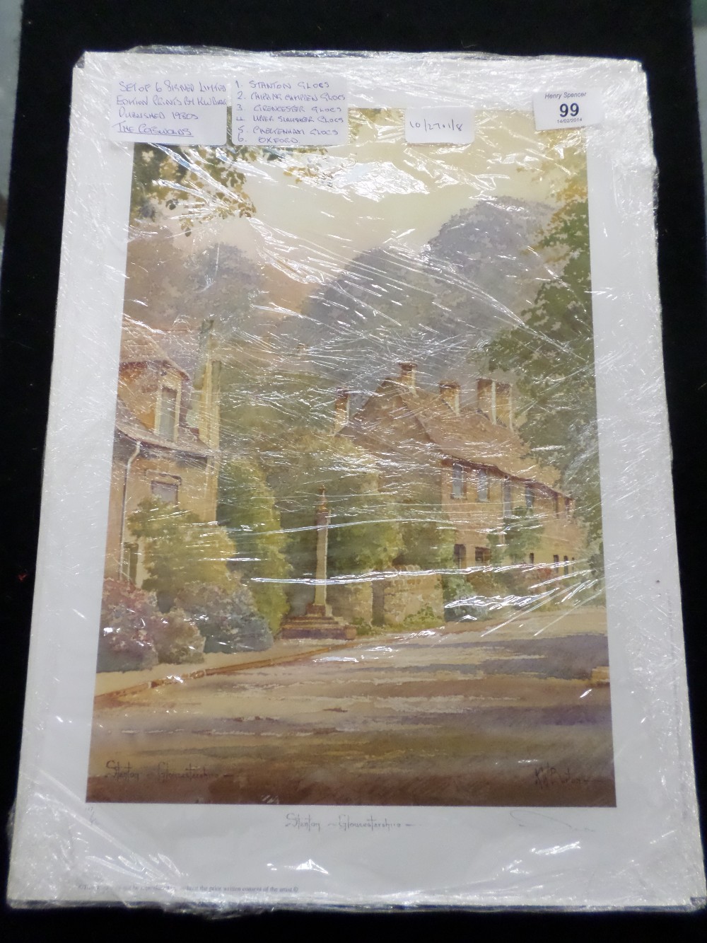 Set of 6 signed limited edition prints by K.W. Burton ,Published 1980s, The cotswolds, Stanton