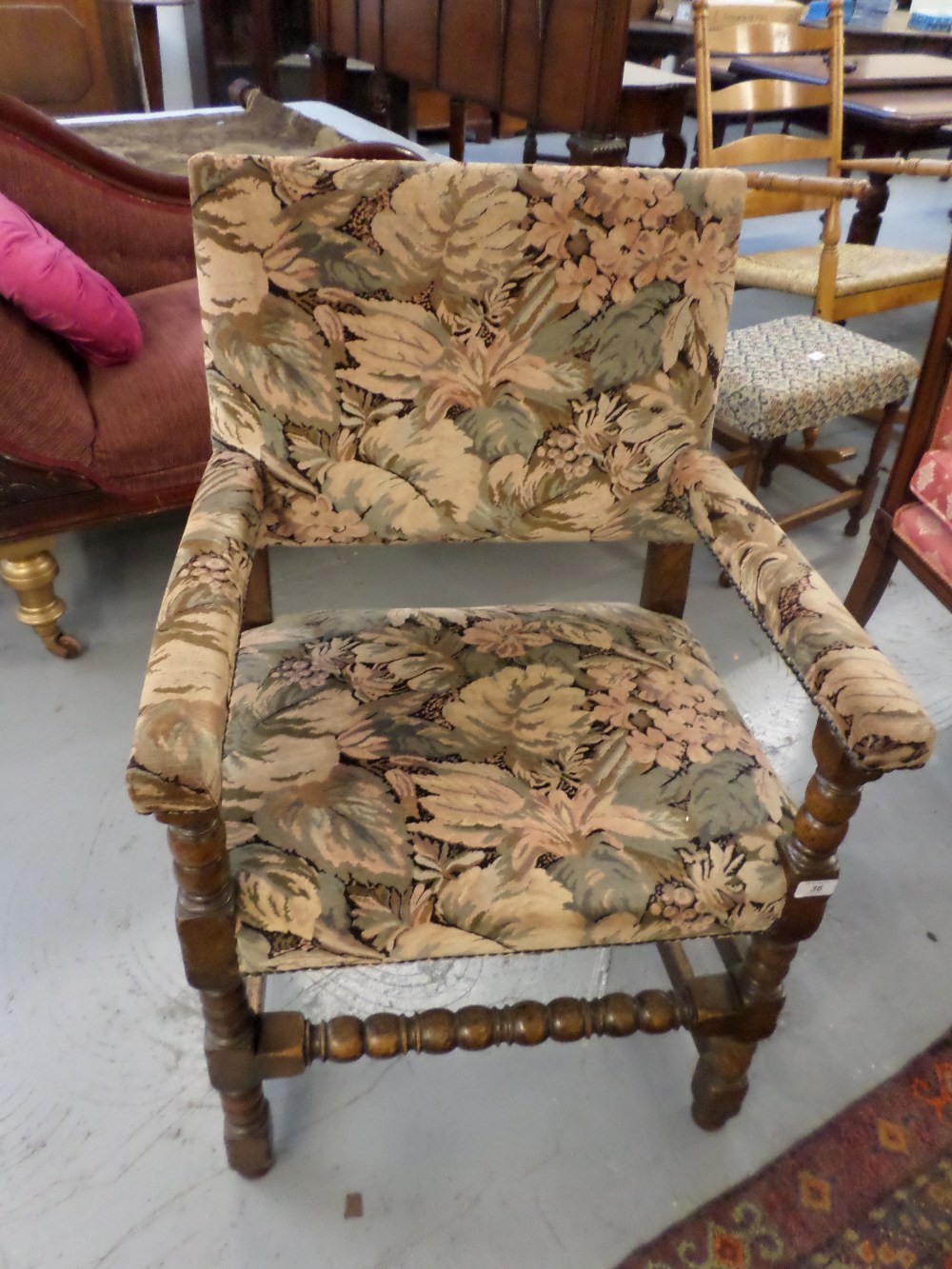Wooden chair with floral cushion