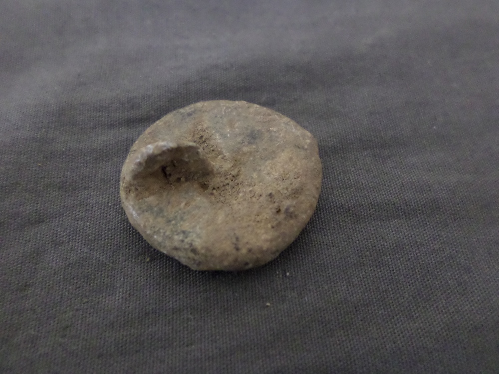 Inscribed Medieval lead seal matrix. 13th-14th century. 25mm.