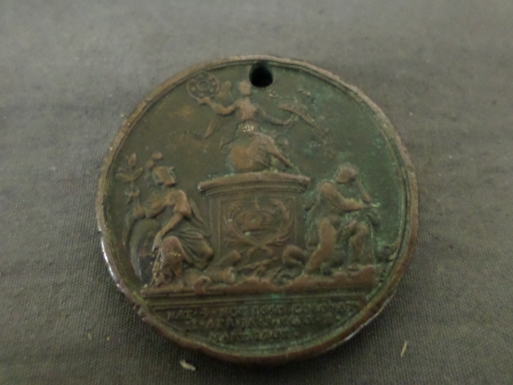 William III 1702 bronze death medal. Pierced in antiquity. 40mm. 40.89 grams.
