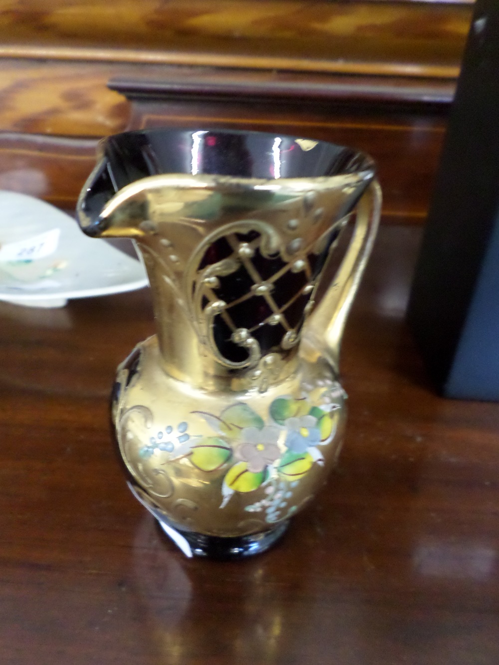 Red glass and gilt small jug