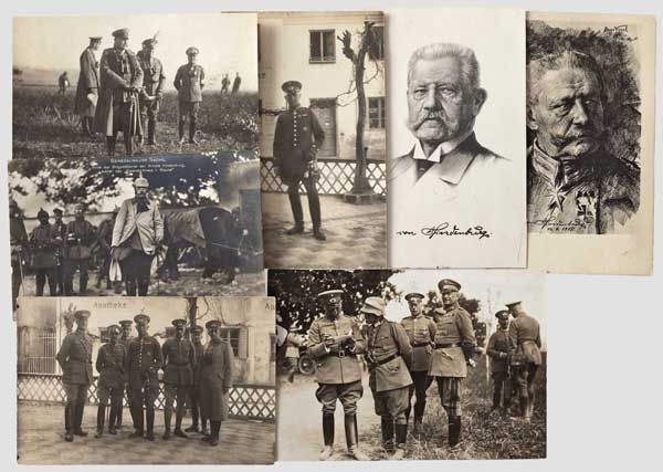 Sieben Postkarten  Zwei grafische Hindenburg-Portraits, eines rs. mit OU von Hindenburg und