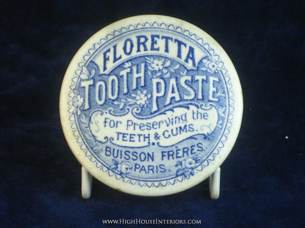 Old Pot Lid Blue print Floretta Tooth Paste Buisson Freres Paris - Tiny rim nibbles - 3