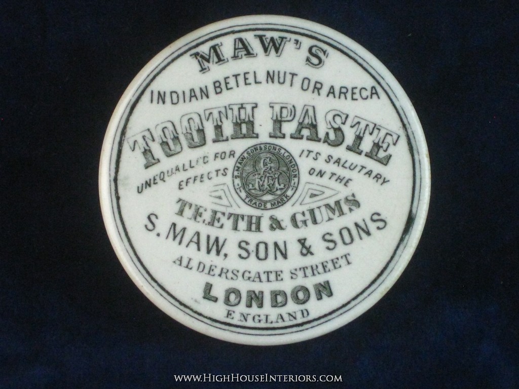 Old Pot Lid Maw`s Small Size Betel Nut Tooth Paste London - Pretty much perfect - with base - 2.75