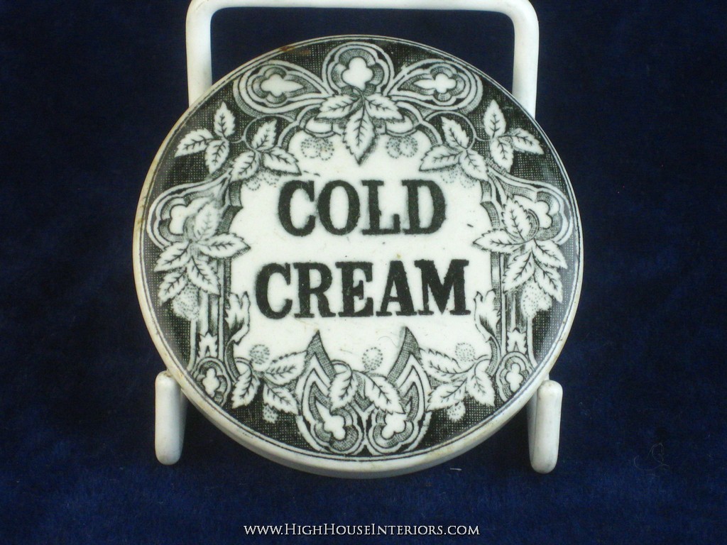 Old Pot Lid Floral Cold Cream - Chip to flange rim - with base - 2.5