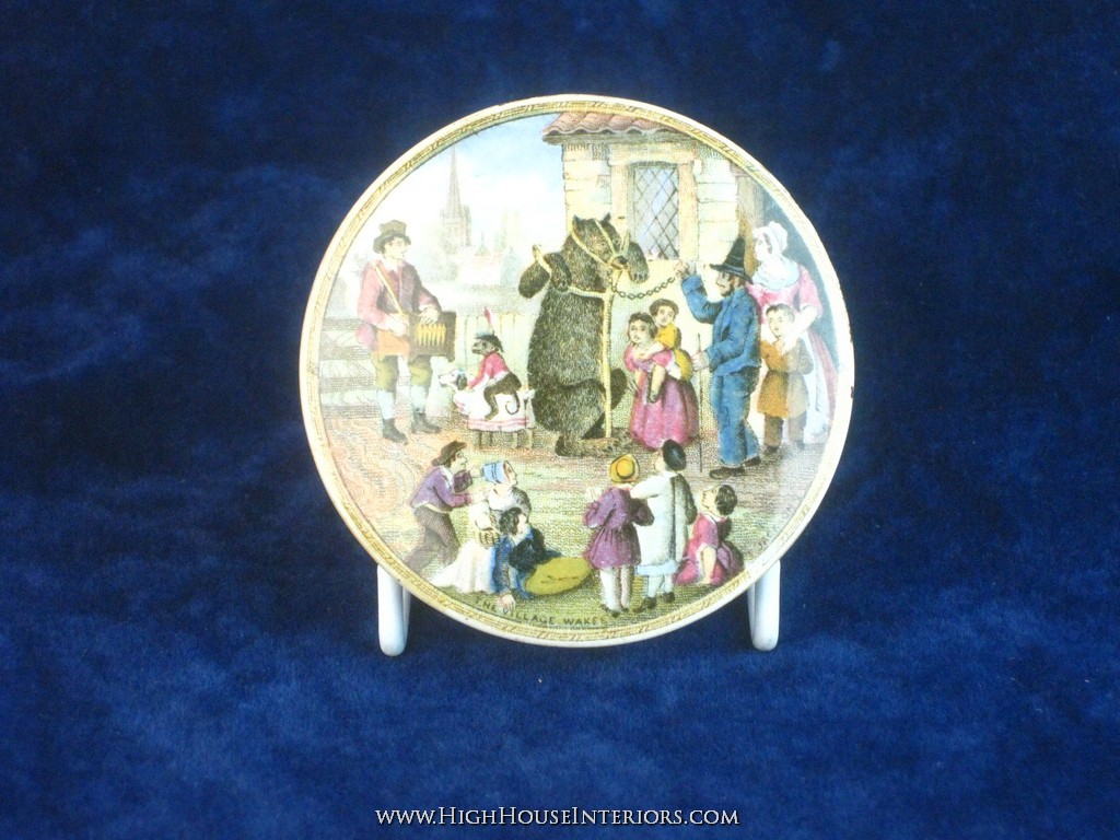 Old Pot Lid Prattware Bear`s Graese The Village Wakes - Two very minor edge nibbles