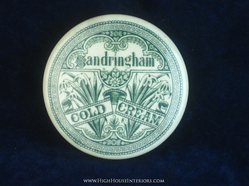 Old Pot Lid Sandringham Cold Cream in Green Print - Perfect - 3