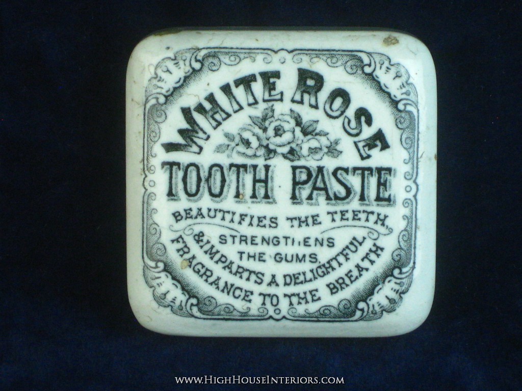 Old Pot Lid White Rose Square Design Tooth Paste - One chip to corner of flange and minor glaze