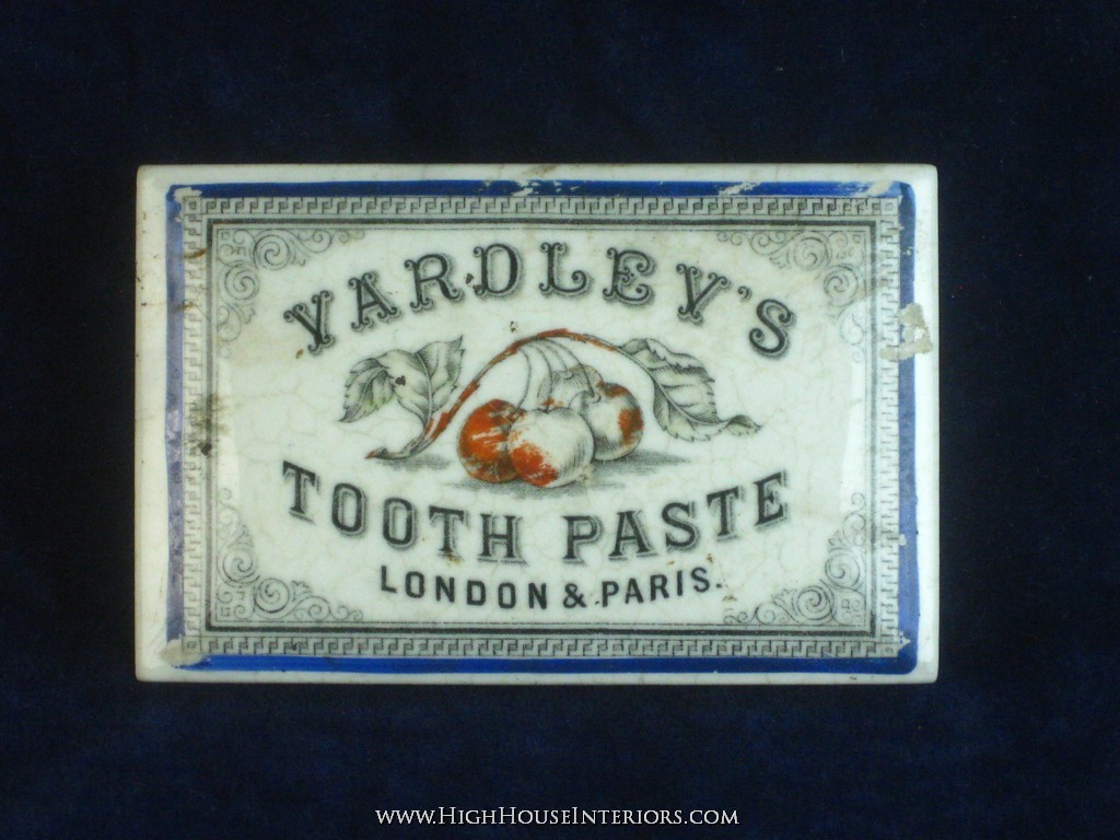 Old Pot Lid Yardley`s Cherry Tooth Paste Large Size Rectangular - Glaze wear, flange chip and