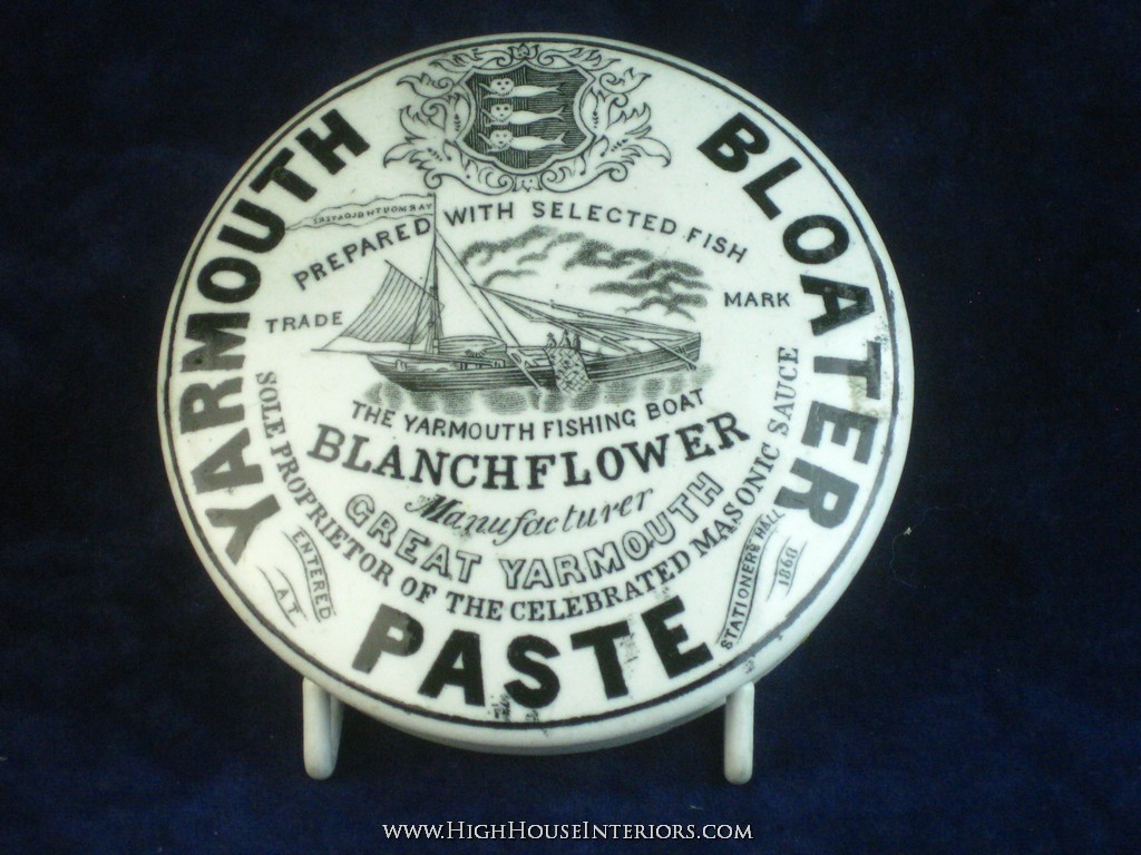 Old Pot Lid Blanchflower Great Yarmouth Bloater Fish Paste with Boat - Tiny nibbles otherwise