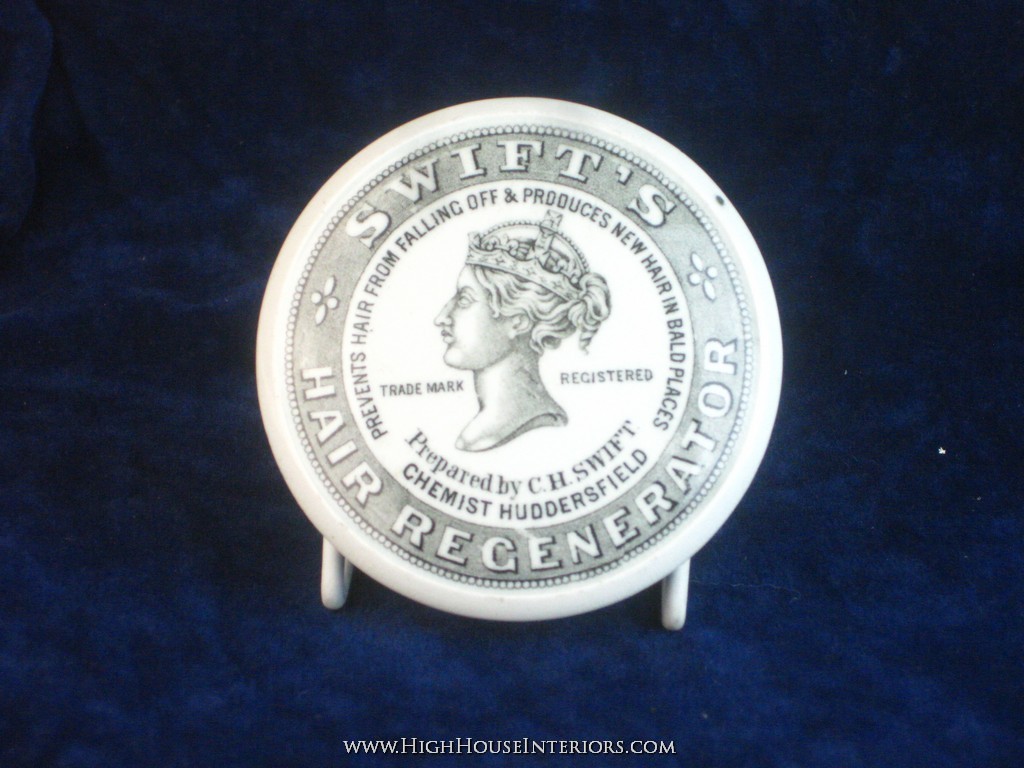 Old Pot Lid Swift`s Hair Restorer Cure Huddersfield - Tiny in-manufacture Flaw - Comes with base -