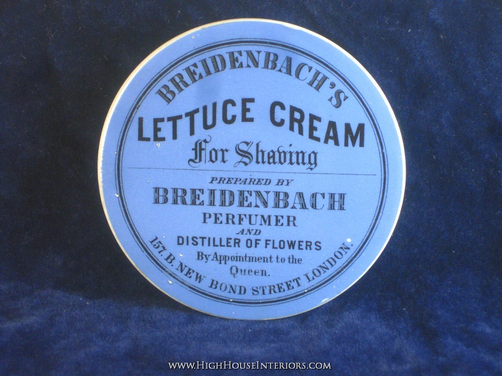 Old Pot Lid Breidenbach`s Lettuce Cream for Shaving in Blue - A few in manufacture glaze flaws stop