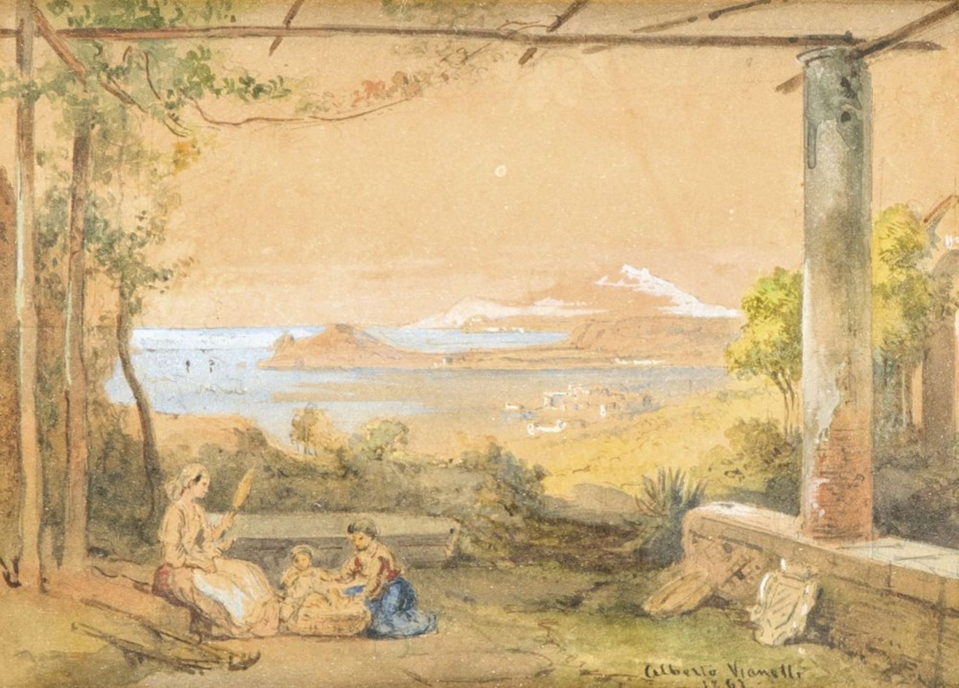 Alberto Vianelli (1841-1927), ital. Maler, Erw.-Orte: Paris, Benevento, Panorama bei Neapel mit