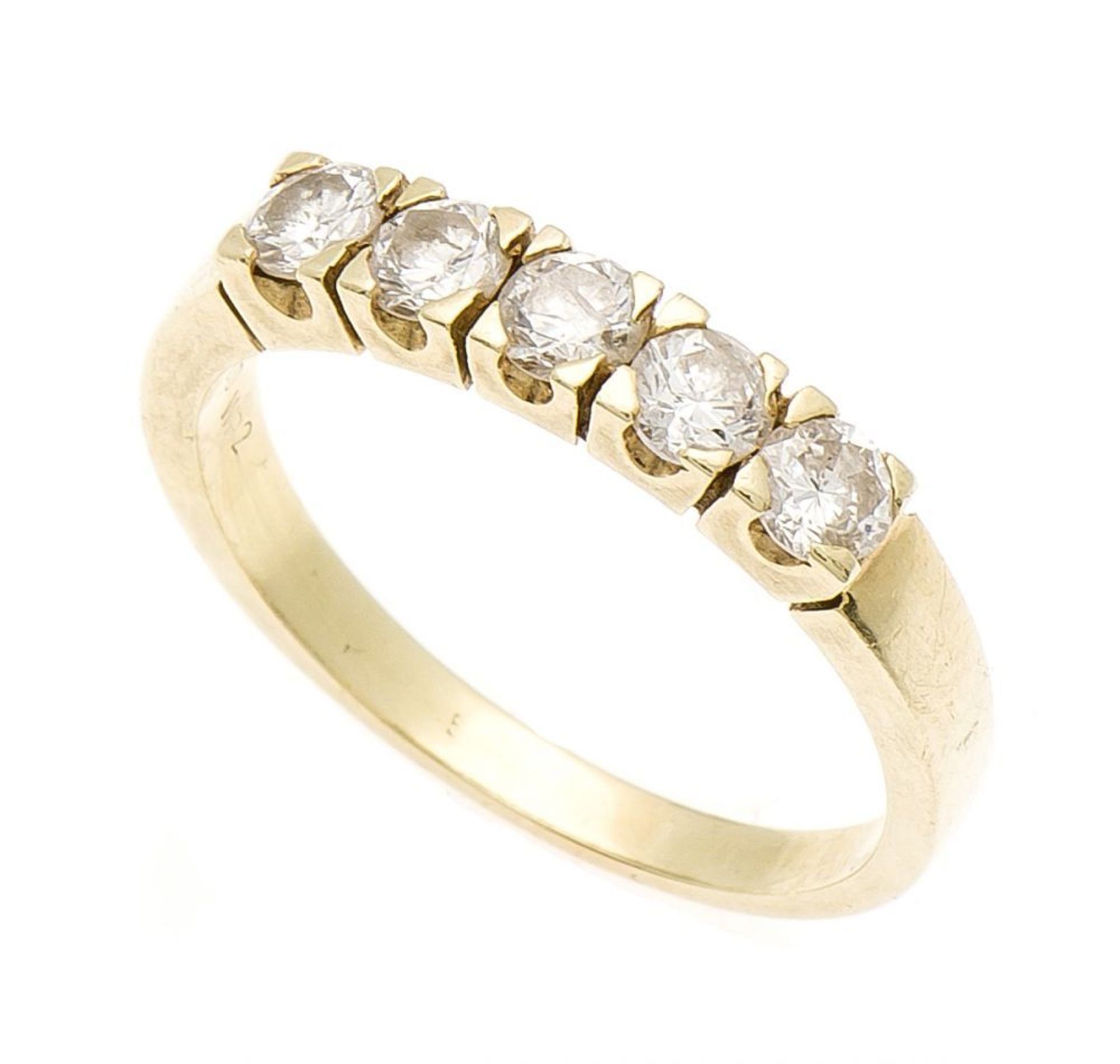 Brillant-Ring GG 585/000 mit 5 Brillanten, zus. 1,0 ct W/PI, RG 60, 4,4 g    Mindestpreis: 300