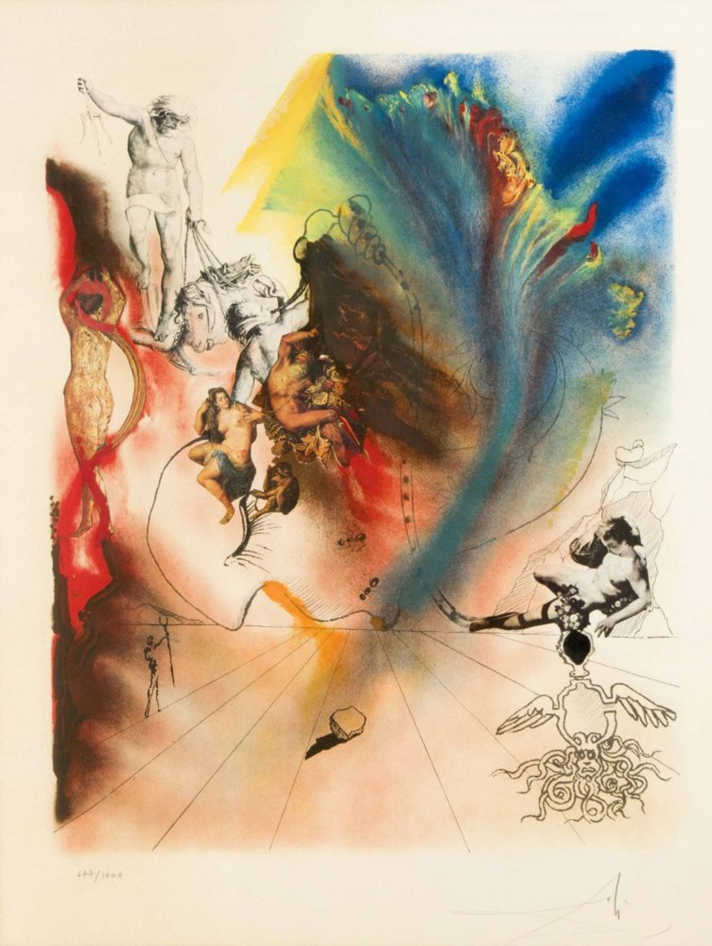 Salvador Dali (1904-1989), 'Romantic' aus der Folge der 'Four dreams of paradise', Farblithographie,