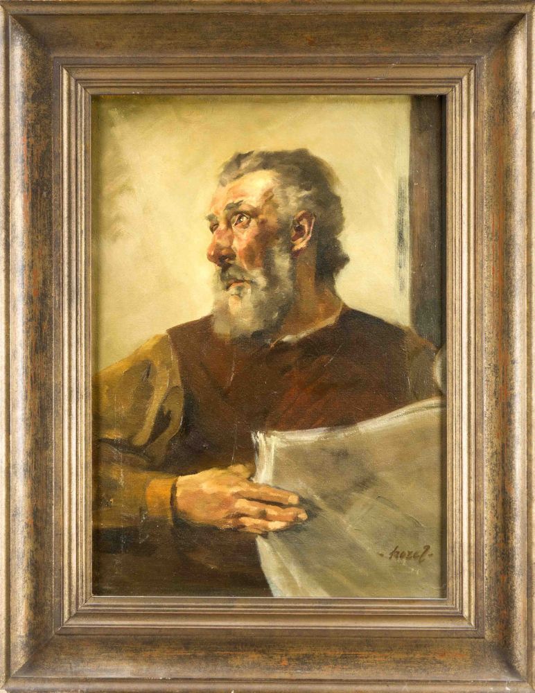 Sign. Kozel, Maler um 1900, Bildnis eines Mannes von der Lektüre aufblickend, Öl/Karton über