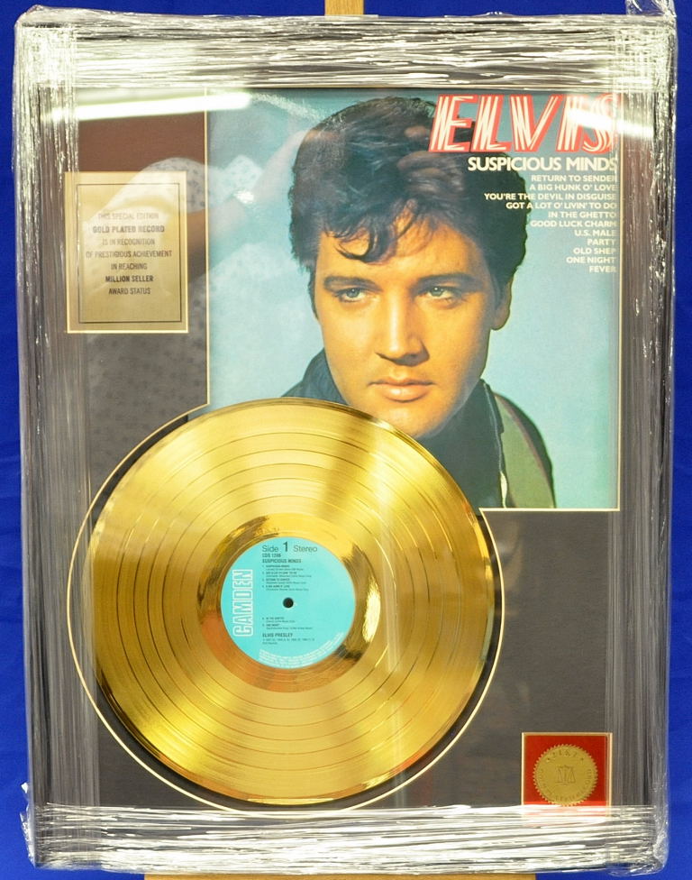 SPECIAL EDITION GOLD DISC PRESENTATION - ELVIS SUSPICIOUS MINDS (FRAME 61 X 46 CM APPROX.)