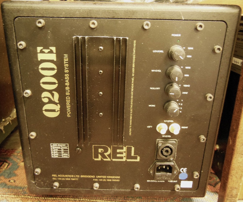 A REL Q200E POWERED SUB BASE SYSTEM WITH LEADS AND BOOKLETS AND A PAIR OF ROGERS LS3/5A MONITOR