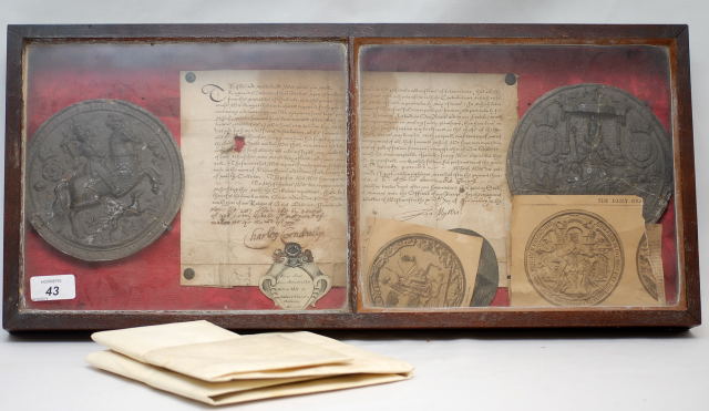 PRIVY SEAL DOCUMENT JAMES I TO ROBERT WARD OF WALCOTT, NORFOLK, 1611 IN A MOUNTED FRAME ALONG WITH