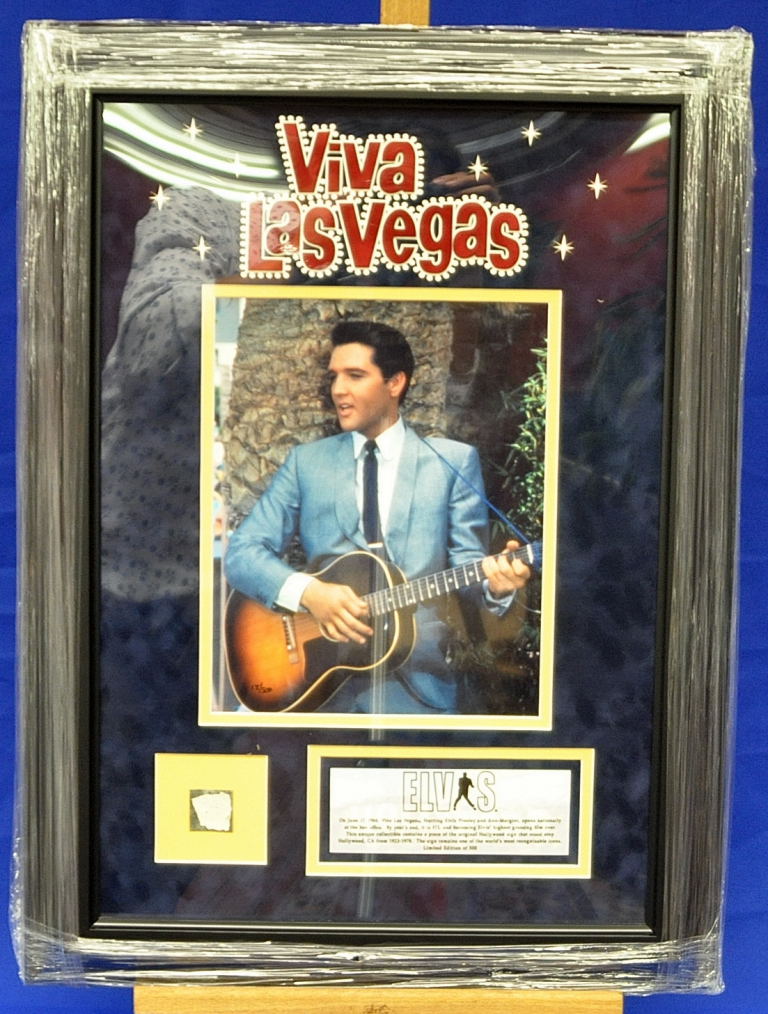 ELVIS VIVA LAS VEGAS ORIGINAL PIECE HOLLYWOOD SIGN - MOUNTED AND FRAMED (FRAME 57 X 42 CM APPROX )