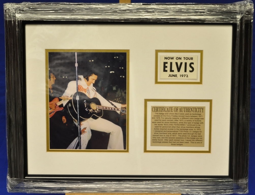 ELVIS JUNE 1972 BACK STAGE PASS - MOUNTED AND FRAMED (FRAME 48 CM X 60 CM APPROX)