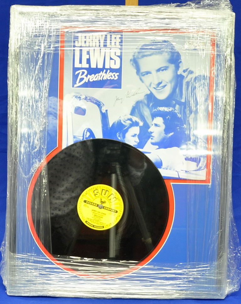 JERRY LEE LEWIS - BREATHLESS SIGNED SUN STUDIOS - MOUNTED AND FRAMED (FRAME 63 X 47 CM APPROX)