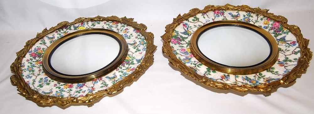 PAIR ROYAL STAFFORDSHIRE PLATES/MIRRORS WITH GILDED EDGE, AND CONVEX GLASS  47CM