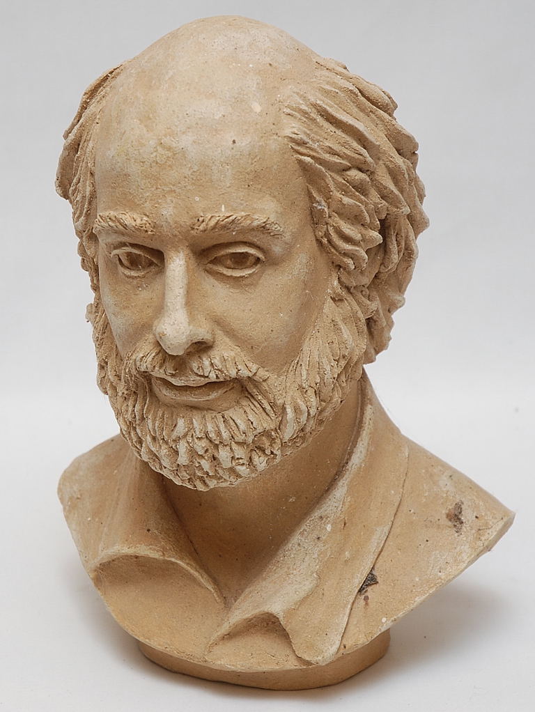 AN ART POTTERY BUST OF A BEARDED GENTLEMAN 34CM BEARING SIGNATURE W.M. CANN