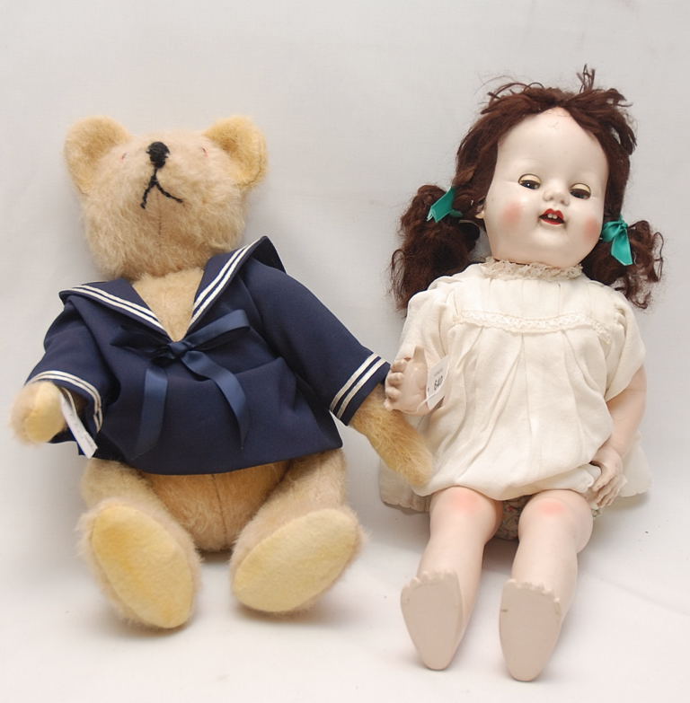 1950'S WALKING DOLL AND TEDDY
