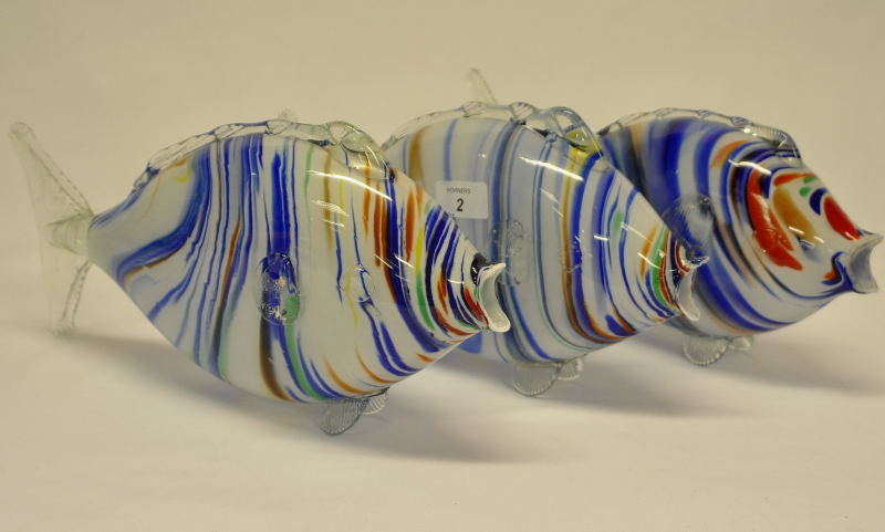 THREE LARGE MURANO TYPE ART GLASS FISH