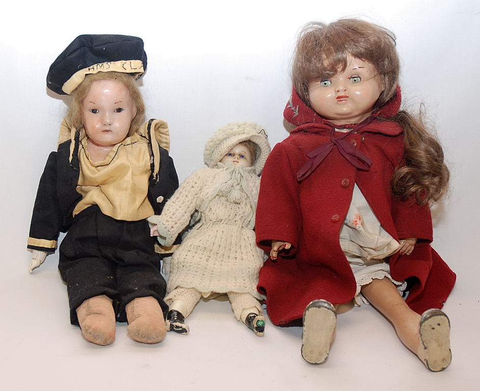 THREE COLLECTORS DOLLS FOR REPAIR, ONE WITH METAL BODY AND LIMBS, ONE WITH WAX HEAD