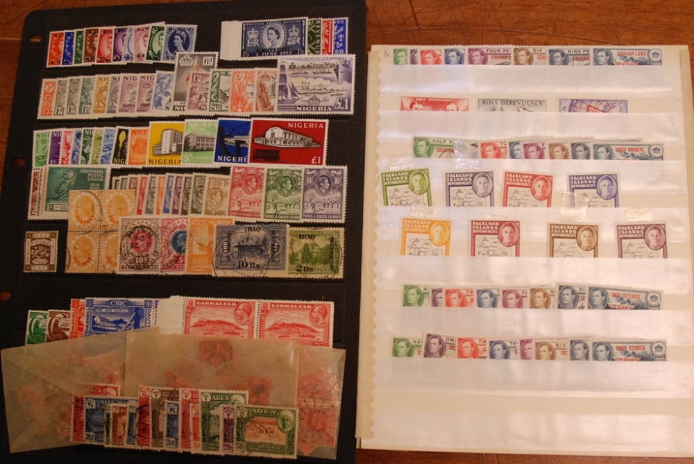 BOX OF VARIOUS INCLUDING BELGIAN, CONGO, IRAQ, NIGERIA, FALKLAND DEPS, ETC. (FEW 100'S)