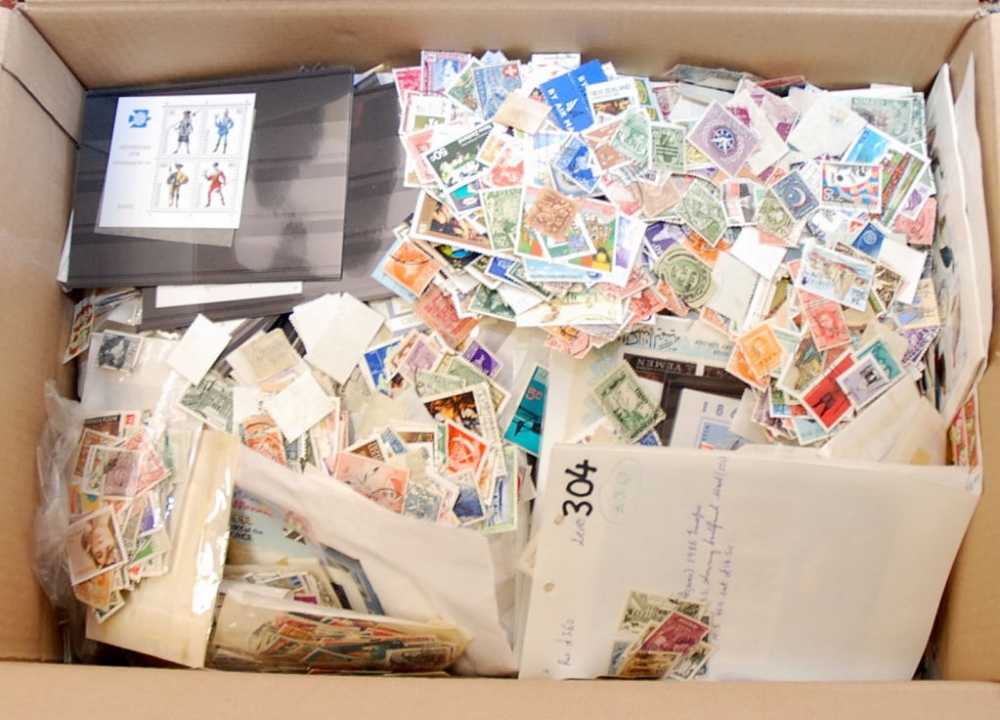 BOX OF ALL WORLD STAMPS, MUCH IN PACKETS, ON CARDS AND LOOSE (MANY 1000'S)