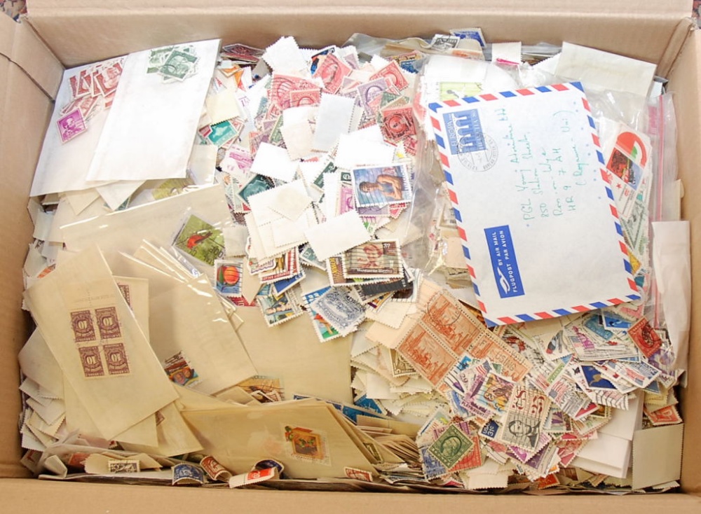 BOX OF ALL WORLD STAMPS, MUCH IN PACKETS, ON CARDS AND LOOSE (MANY 1000'S)